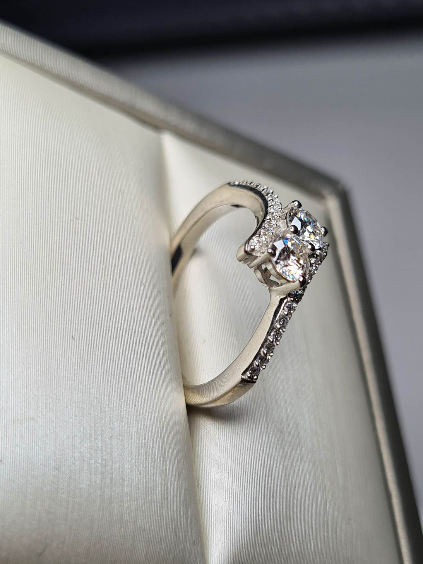 Moissanite Bypass Ring in 925 Sterling Silver SIZE L