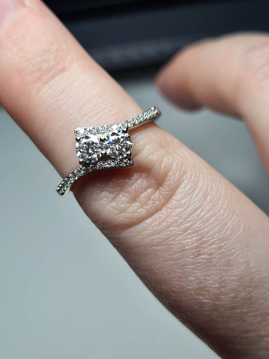 Moissanite Bypass Ring in 925 Sterling Silver SIZE L