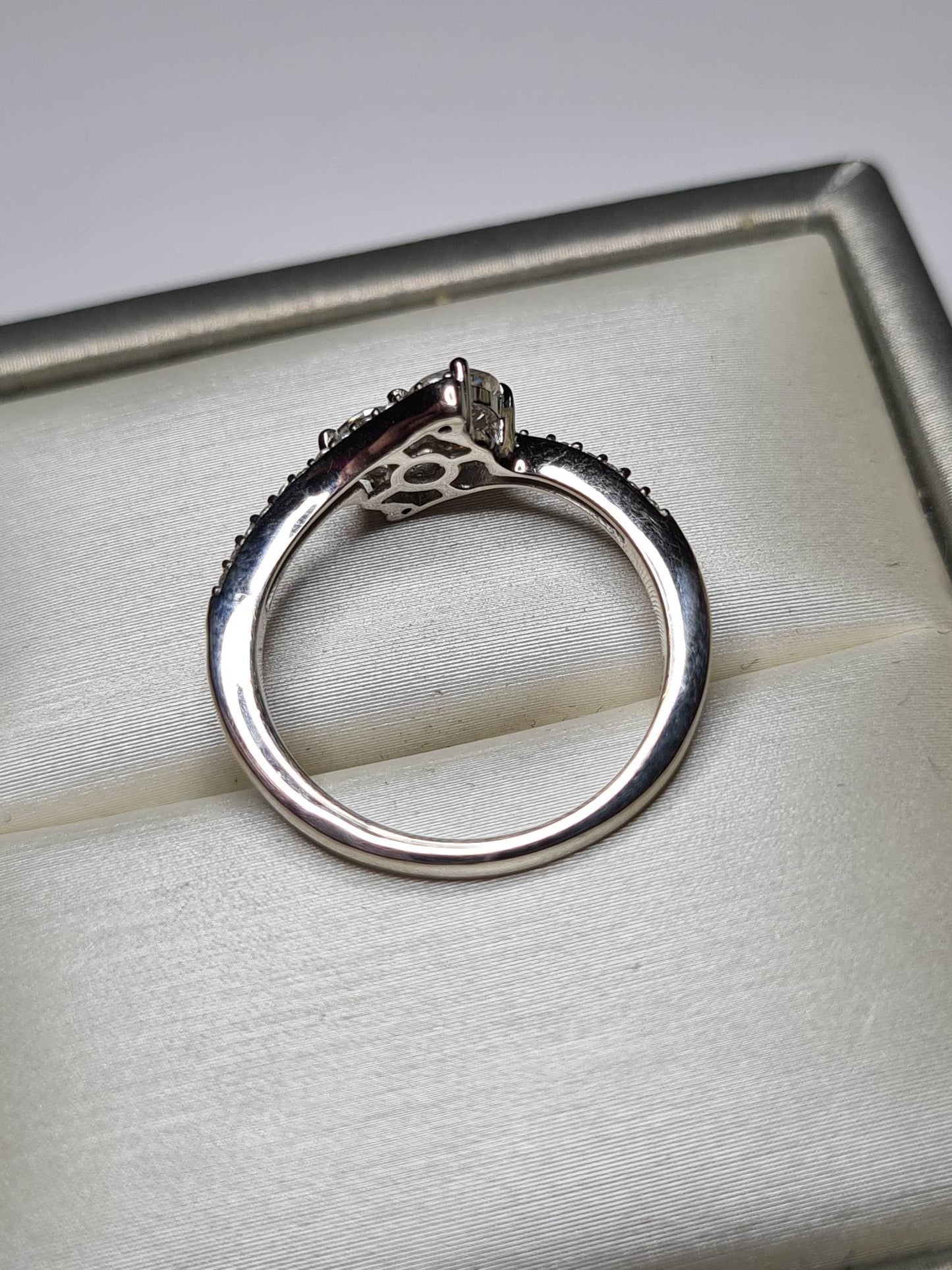 Moissanite Bypass Ring in 925 Sterling Silver SIZE L