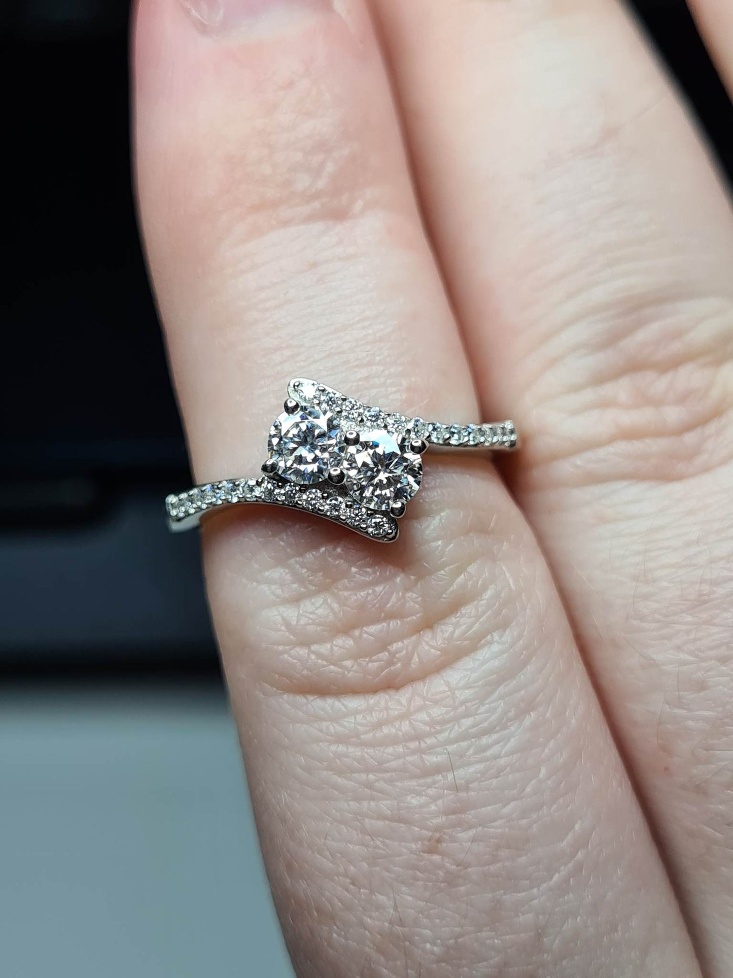 Moissanite Bypass Ring in 925 Sterling Silver SIZE L