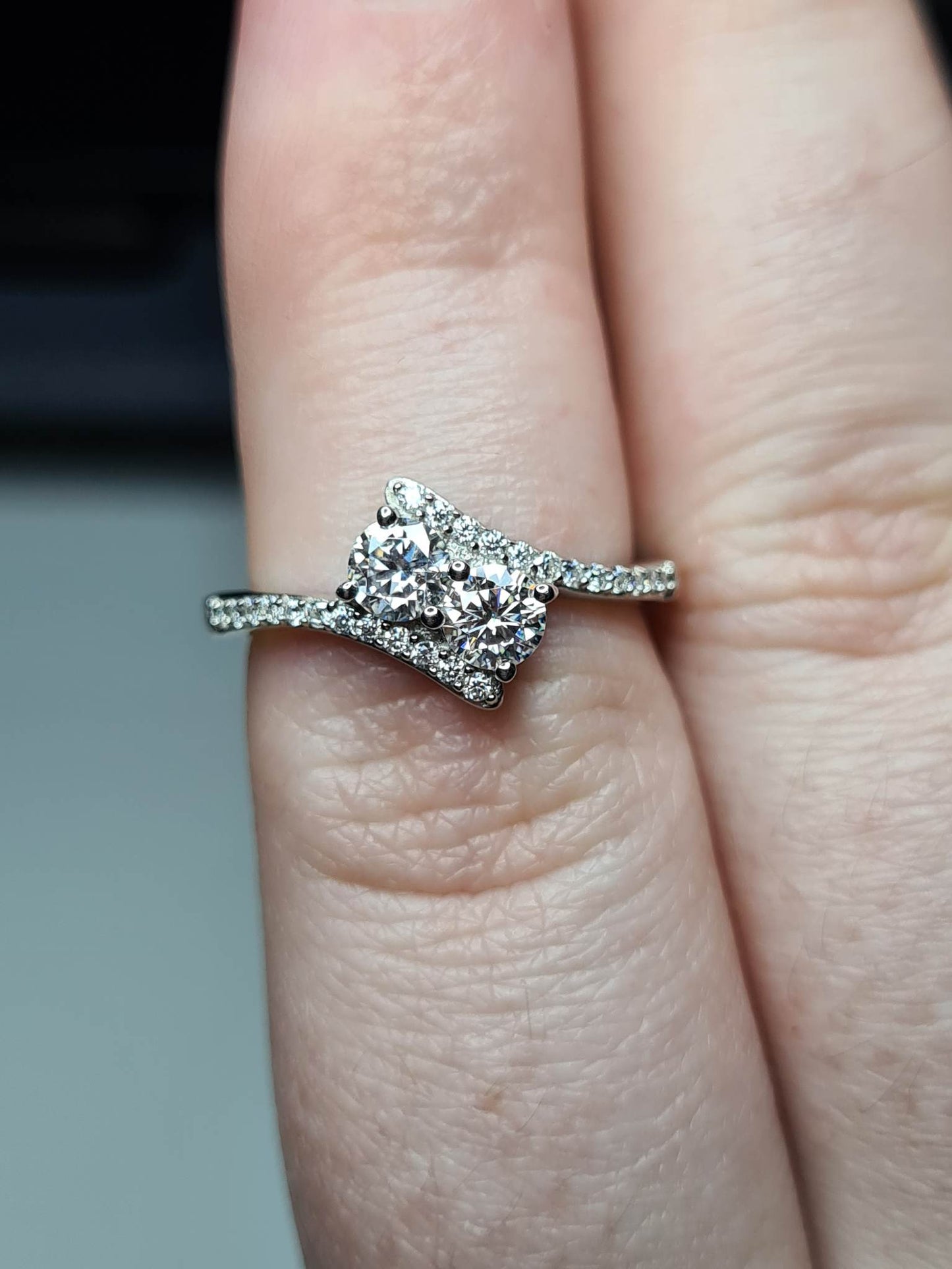 Moissanite Bypass Ring in 925 Sterling Silver SIZE L