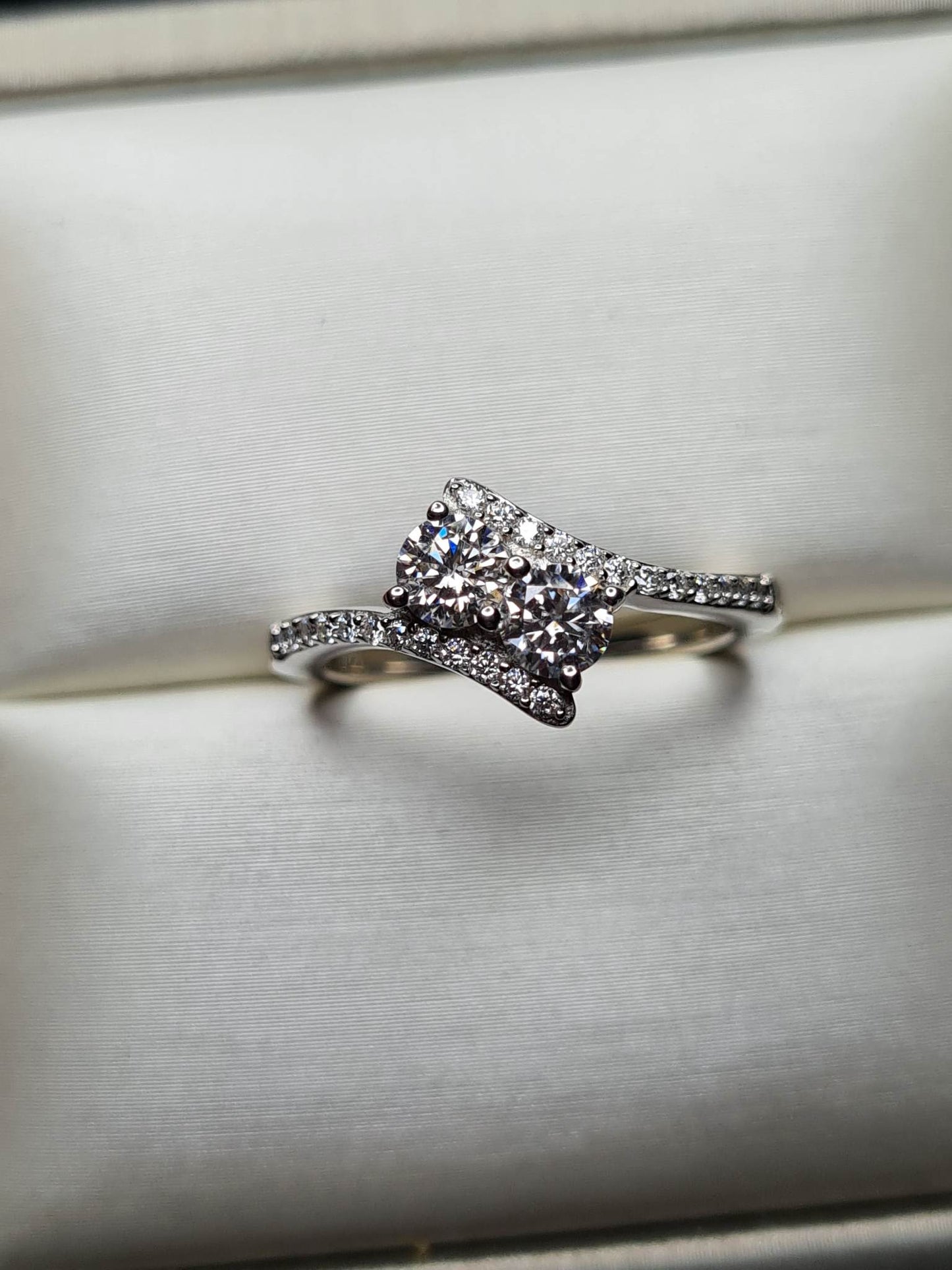 Moissanite Bypass Ring in 925 Sterling Silver SIZE L