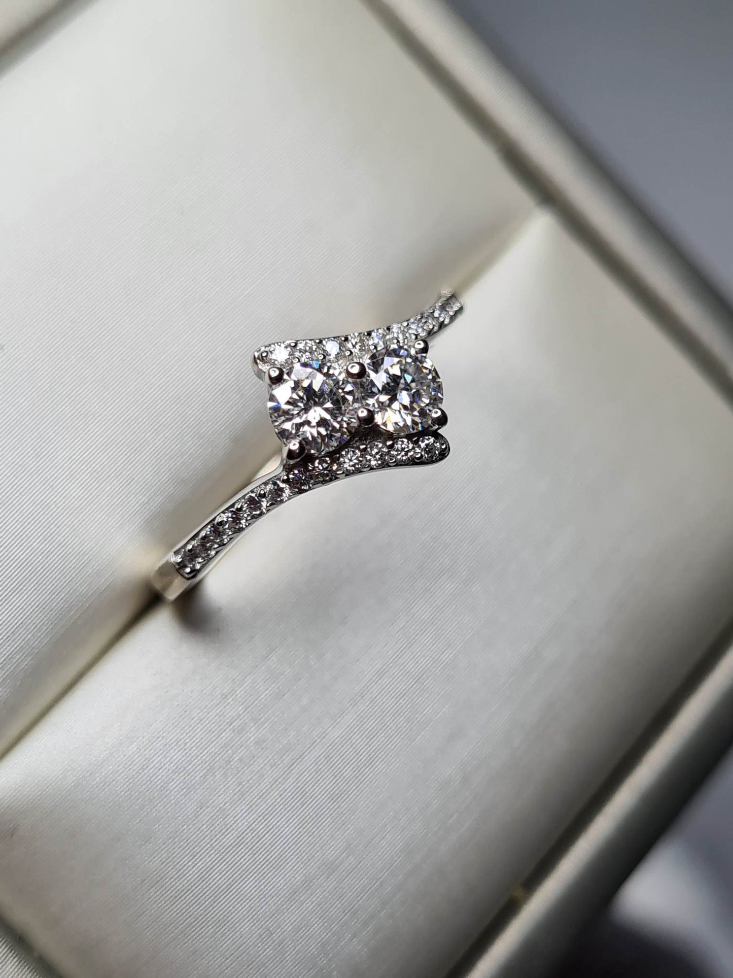 Moissanite Bypass Ring in 925 Sterling Silver SIZE L