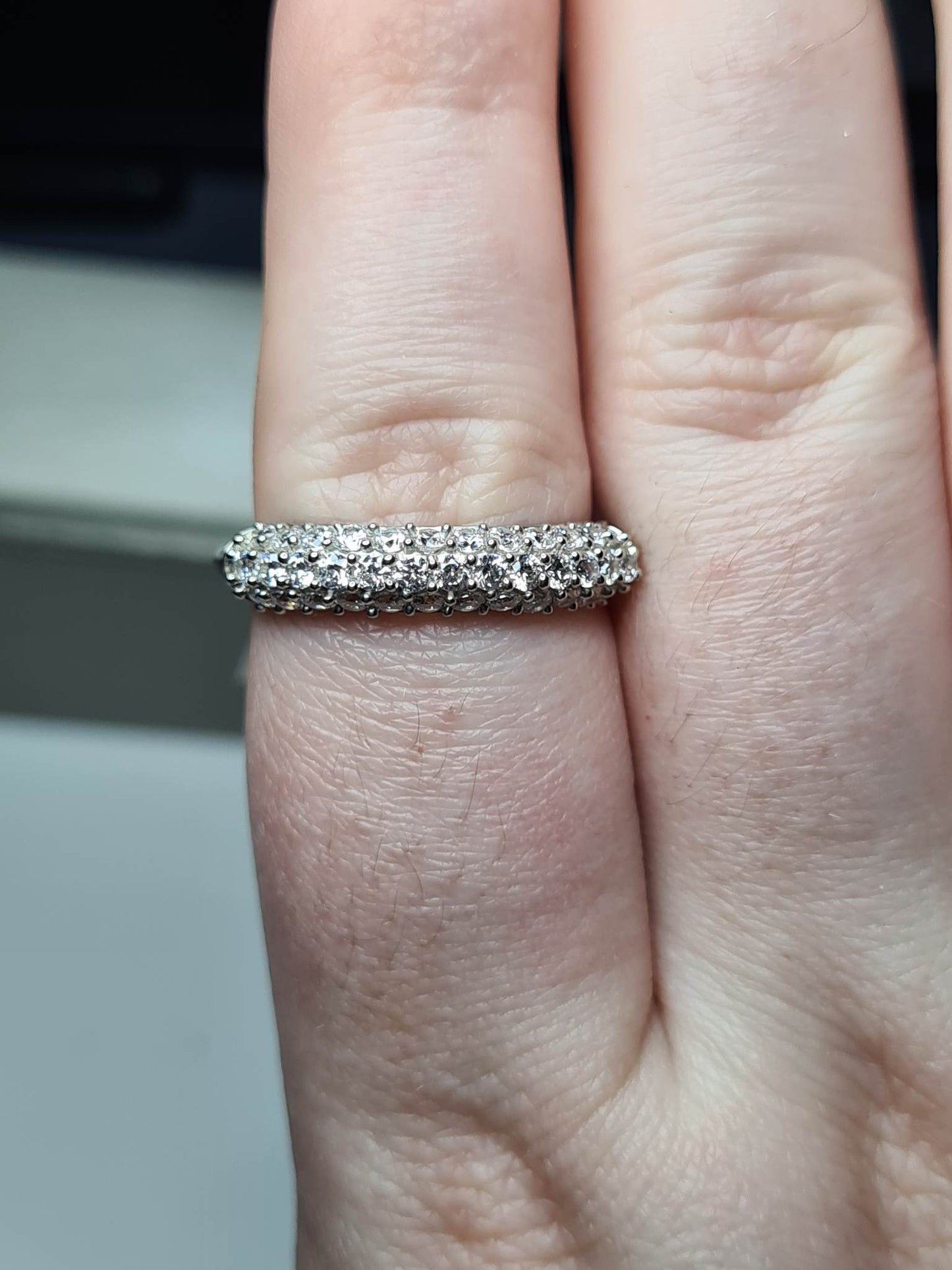 Swarovski Zirconia Half Eternity Cluster Ring 925 Sterling Silver SIZE P