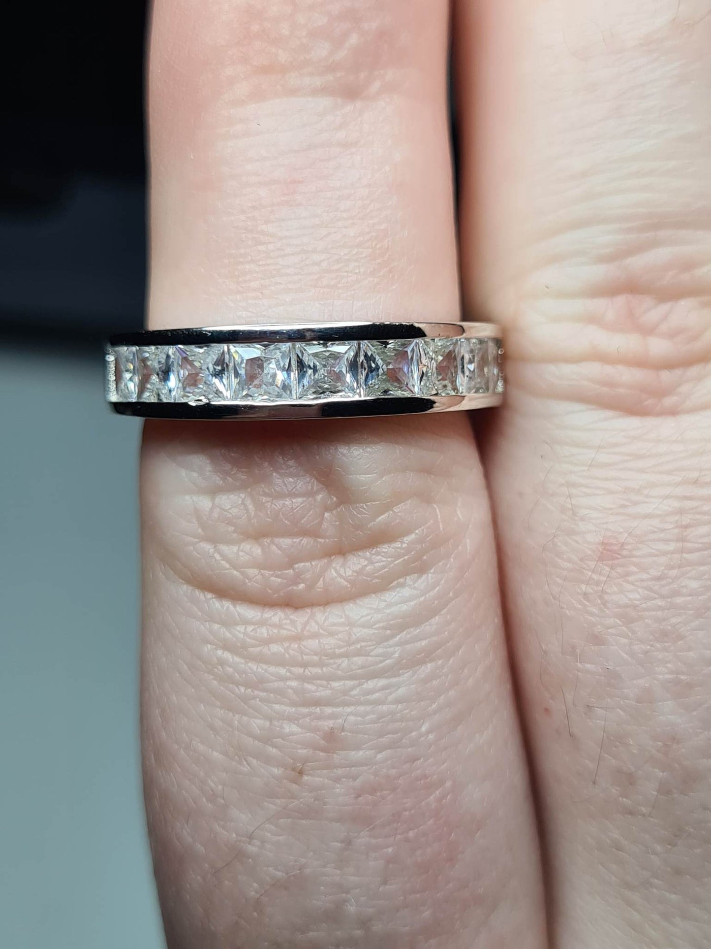 Cubic Zirconia Half eternity Band Ring 925 Sterling Silver SIZE M