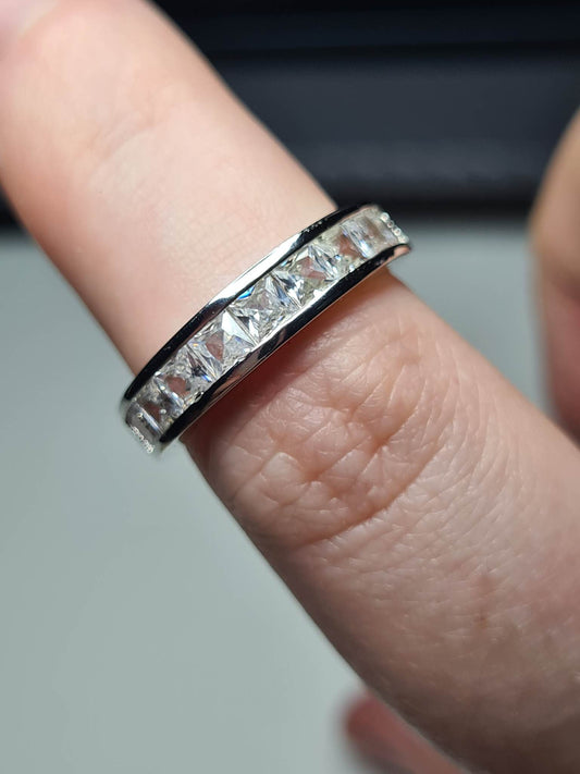 Cubic Zirconia Half eternity Band Ring 925 Sterling Silver SIZE M