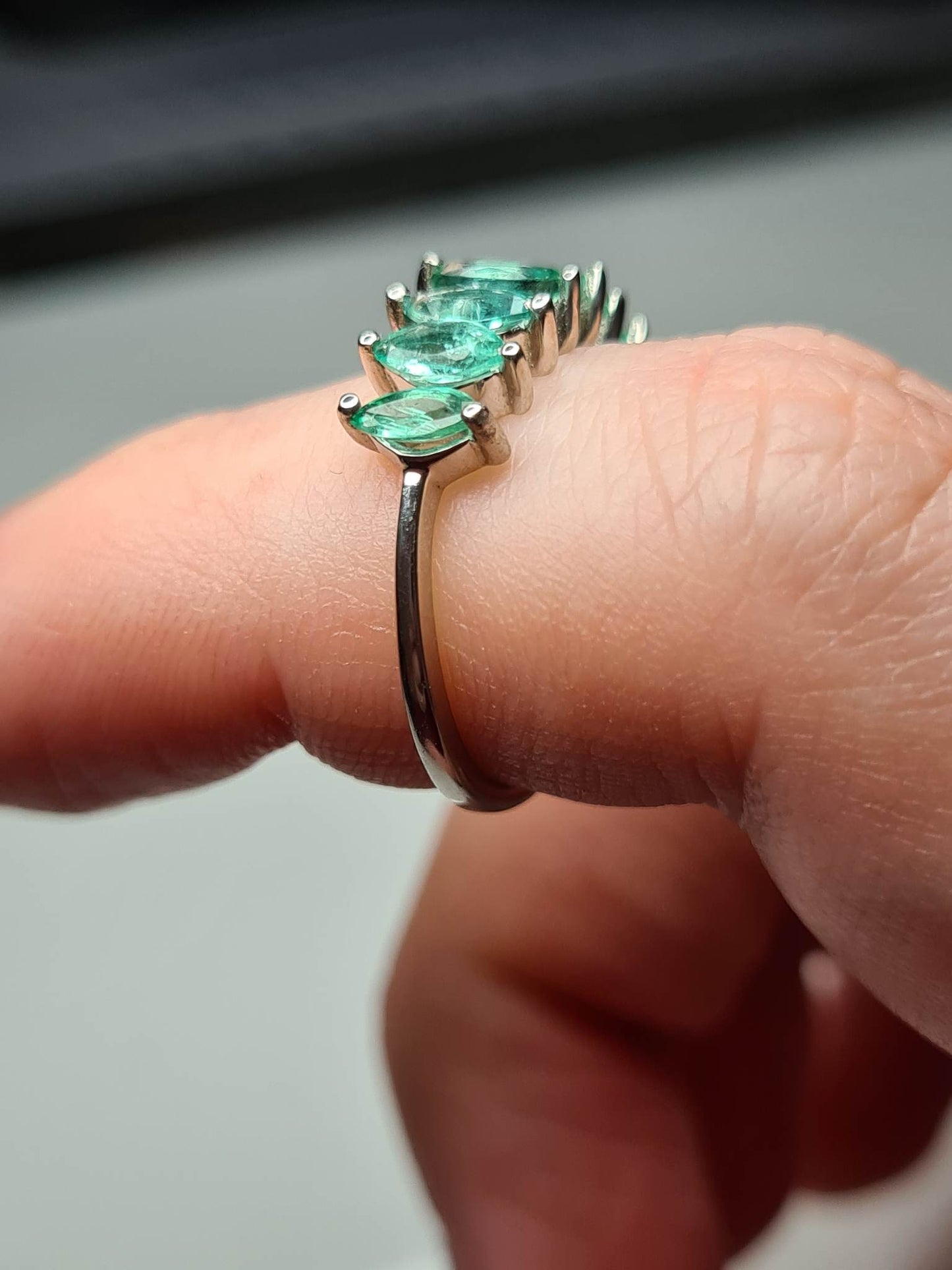 Gemfields Emerald 7 Stone Ring Size K 925 sterling silver
