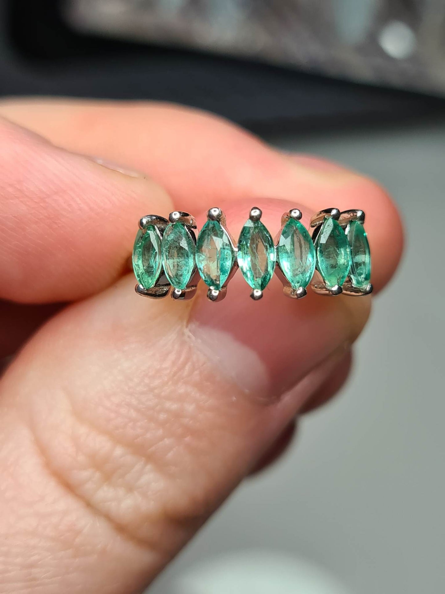 Gemfields Emerald 7 Stone Ring Size K 925 sterling silver