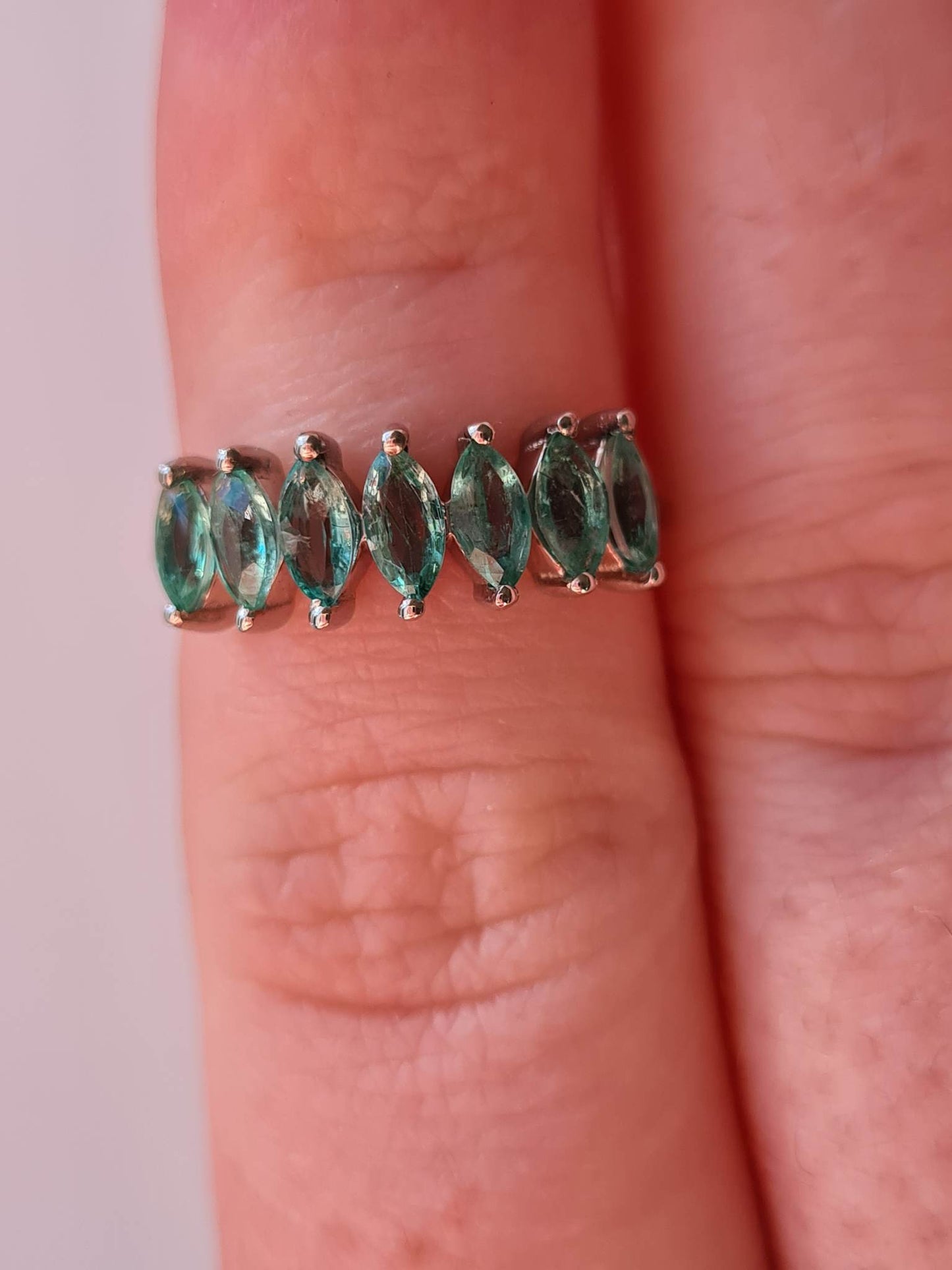 Gemfields Emerald 7 Stone Ring Size K 925 sterling silver