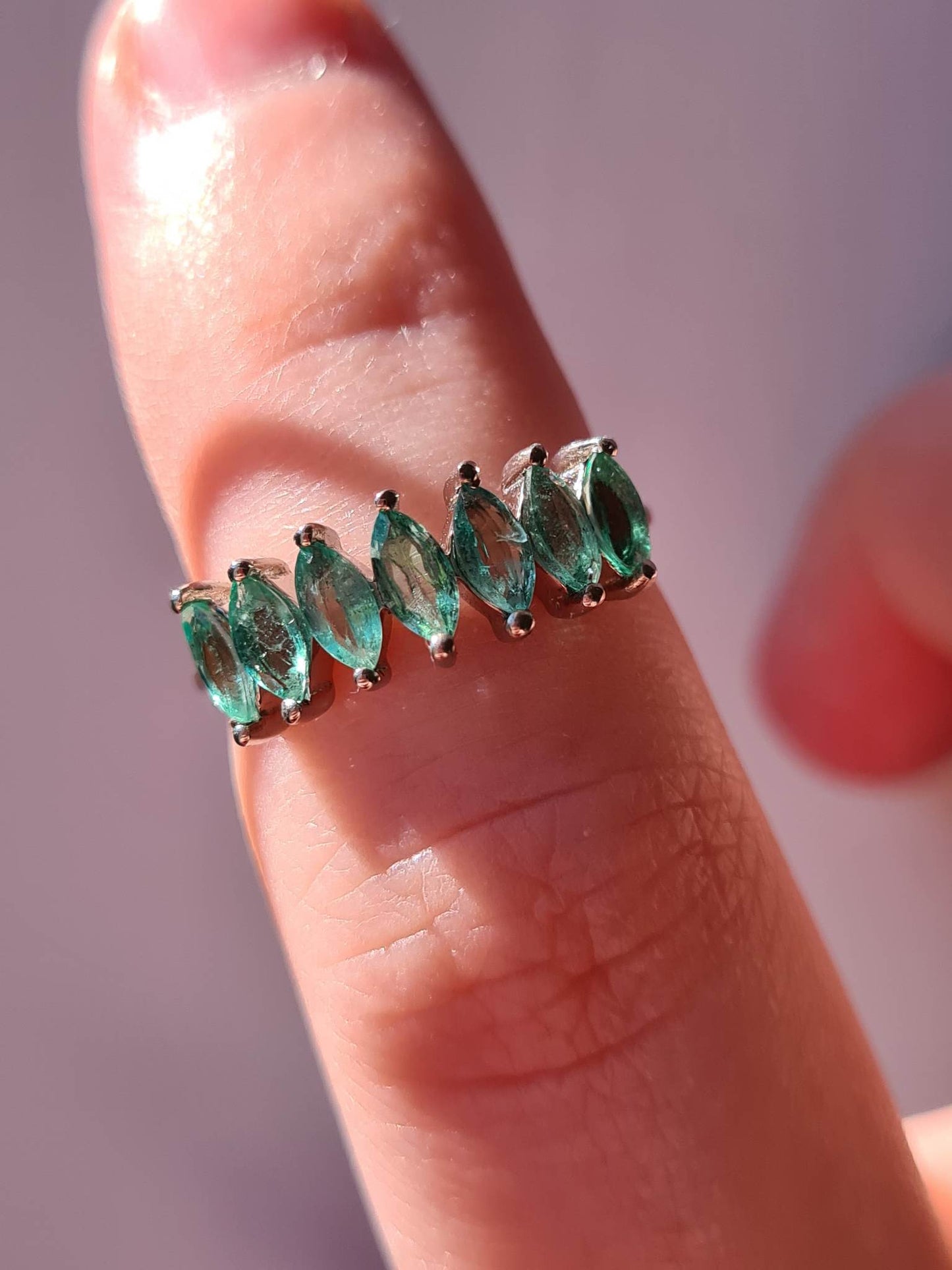 Gemfields Emerald 7 Stone Ring Size K 925 sterling silver