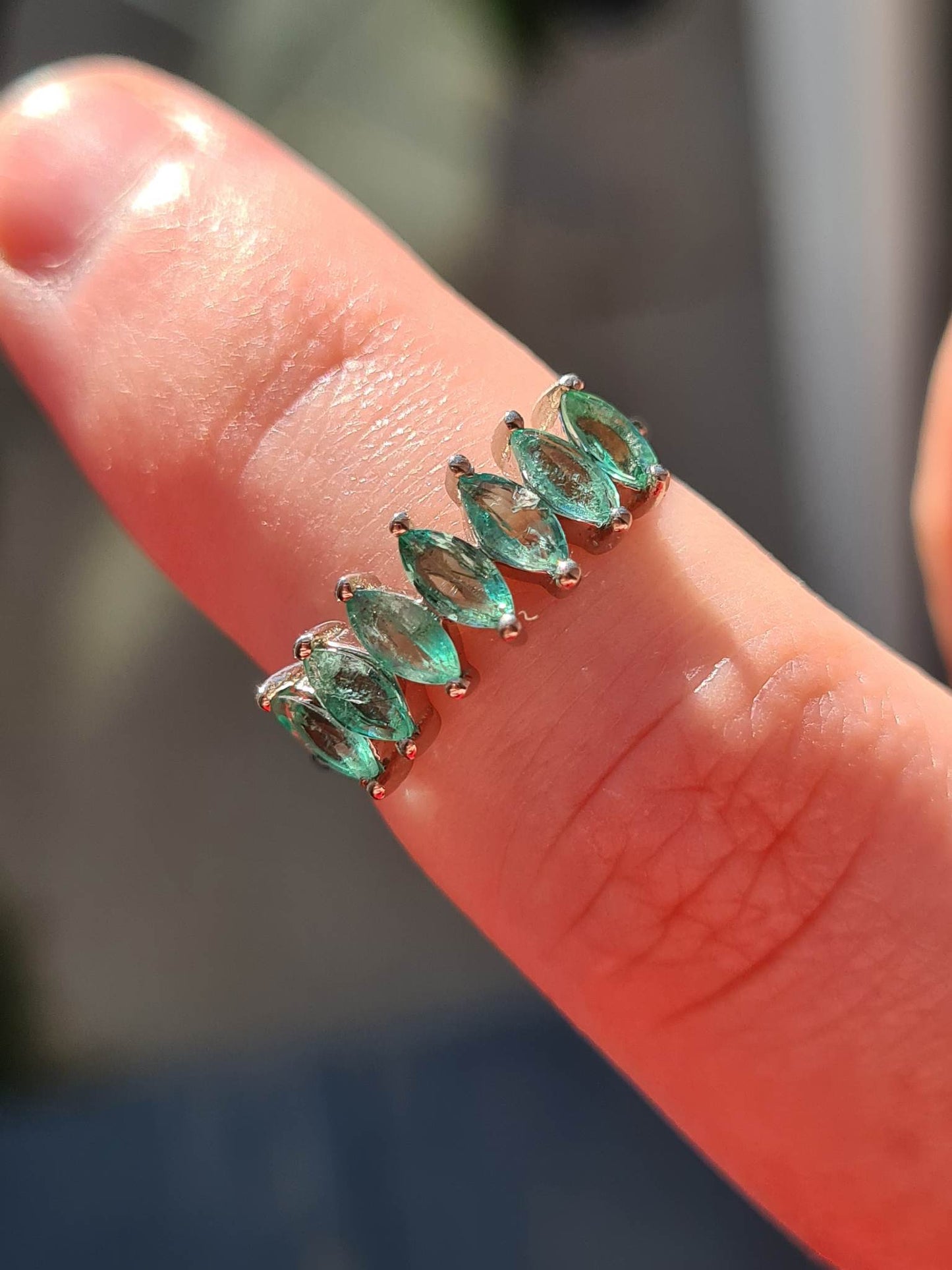 Gemfields Emerald 7 Stone Ring Size K 925 sterling silver