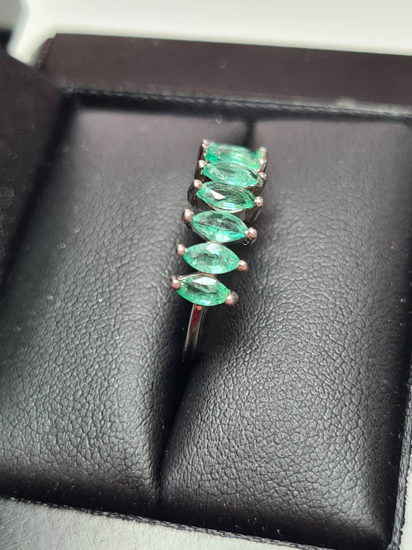 Gemfields Emerald 7 Stone Ring Size K 925 sterling silver