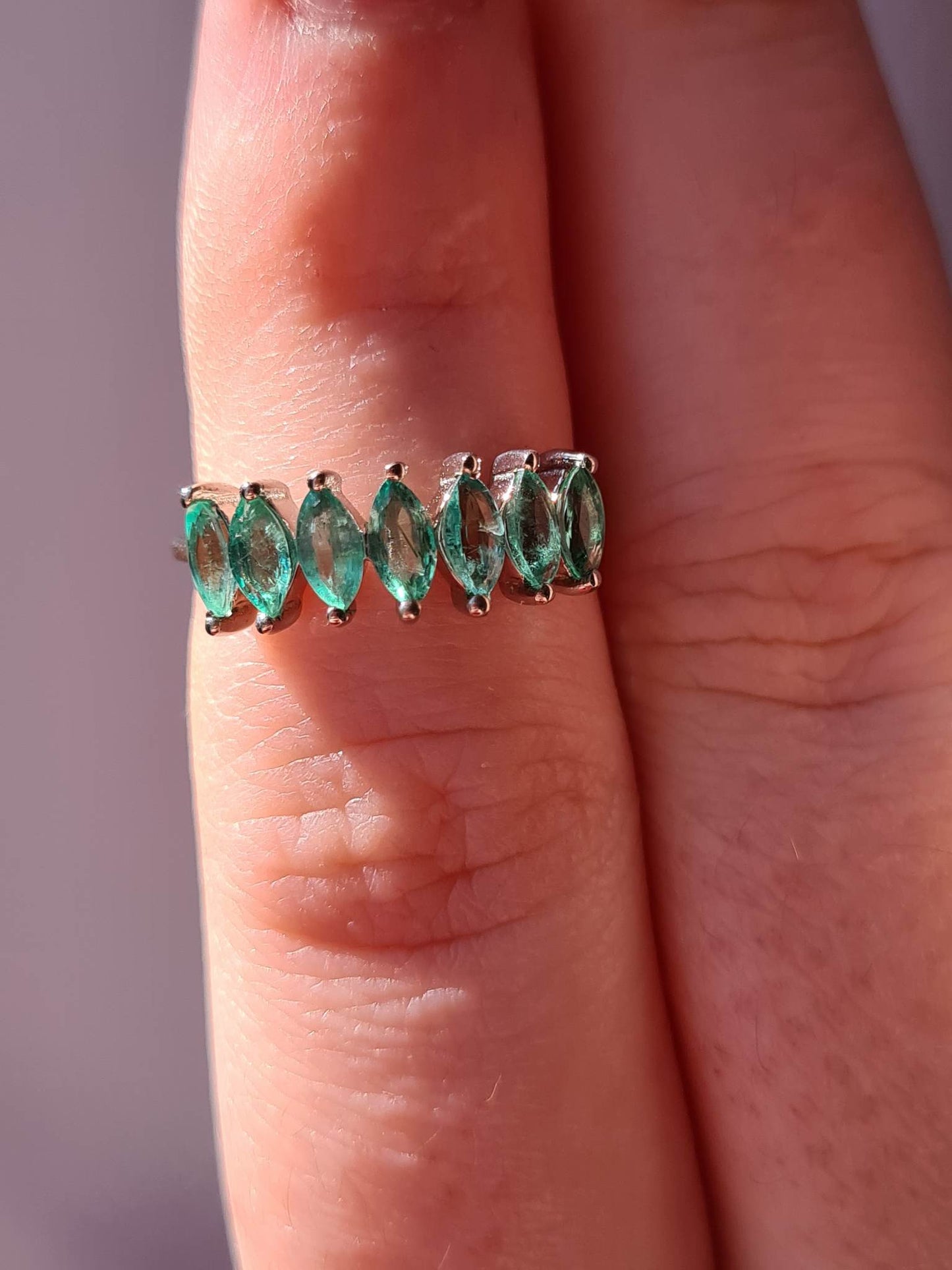 Gemfields Emerald 7 Stone Ring Size K 925 sterling silver