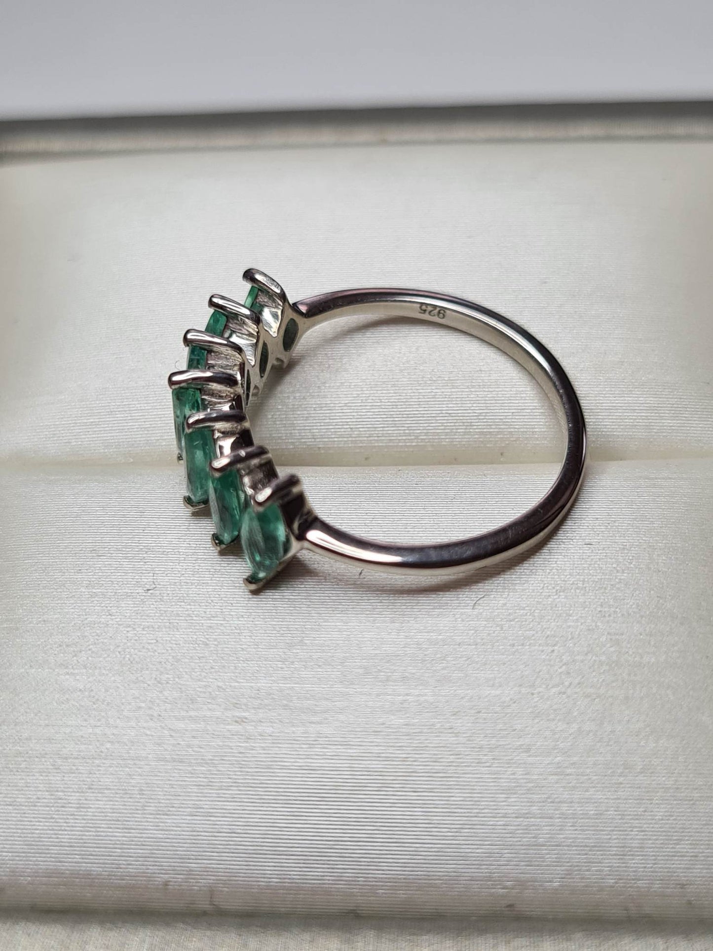Gemfields Emerald 7 Stone Ring Size K 925 sterling silver