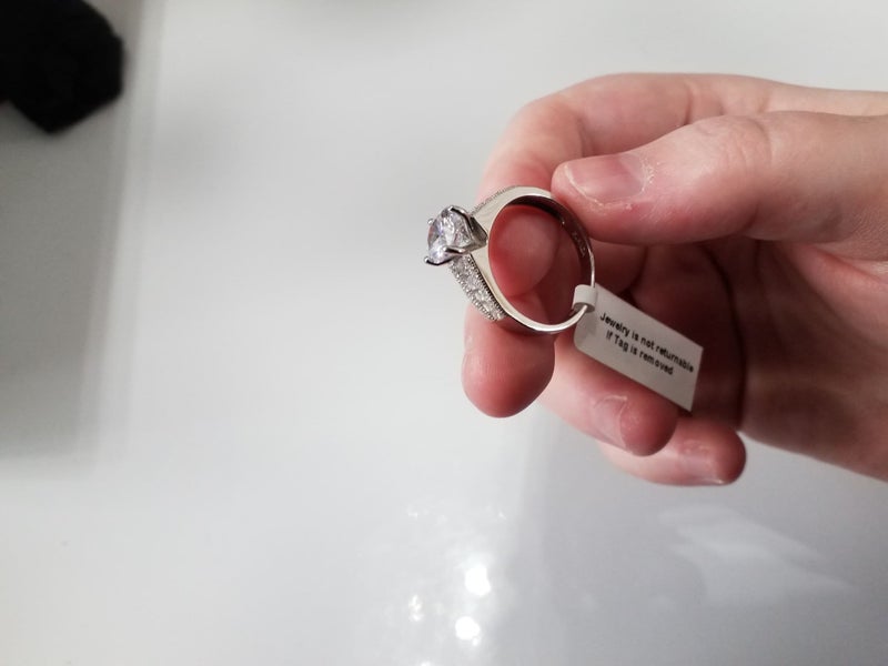 Engagement Style Simulated Diamond Ring set in sterling silver SIZE T