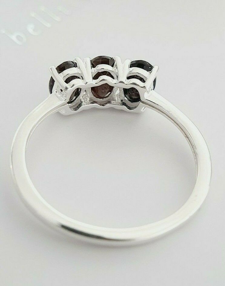 1.780ct Silver Sapphire Trilogy Ring in 925 Sterling Silver SIZE P