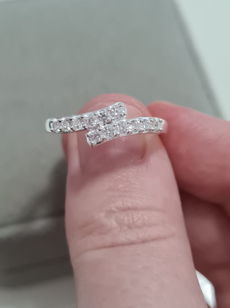 Swarovski Zirconia Bypass Band Ring 925 Sterling Silver SIZE P