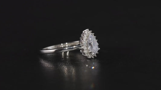 Pear Cut Halo Simulated Diamond Ring Sterling Silver SIZE N,Q