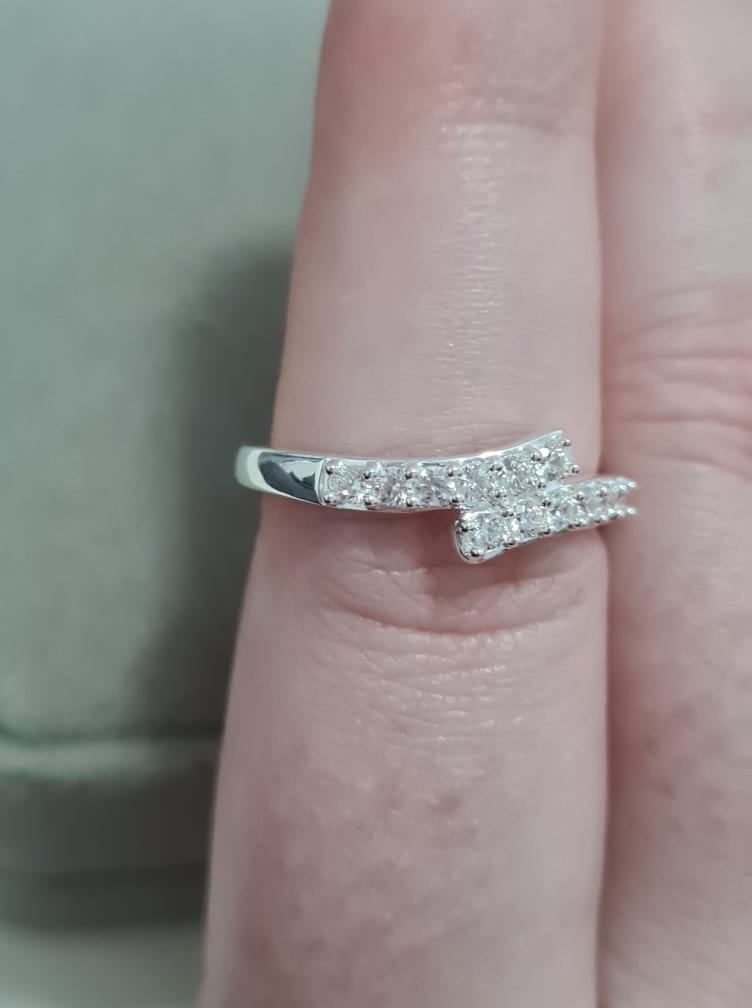 Swarovski Zirconia Bypass Band Ring 925 Sterling Silver SIZE P