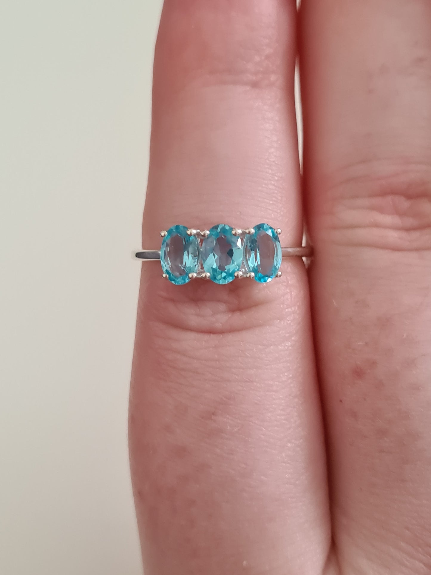 Paraiba Apatite 3 Stone Ring in Sterling Silver 1.54 Ct. SIZE N