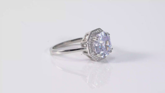 Simulated Large Octagon Cut Diamond Ring Sterling Silver SIZE L