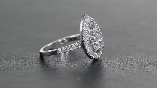 Swarovski Zirconia Pear Cluster Cocktail Ring 925 Sterling Silver SIZES N,O