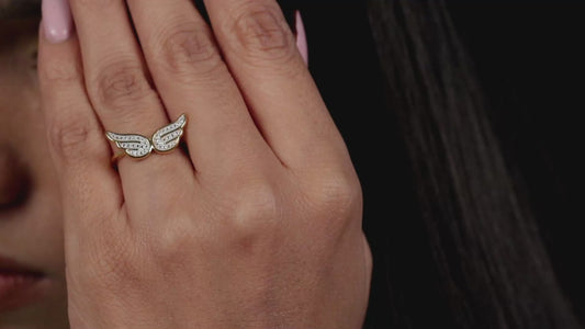 Diamond Angel Wing Ring in 14K Gold Over Sterling Silver SIZE U
