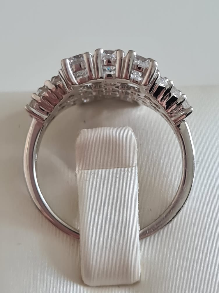 Swarovski Zirconia 3 Row Cluster Ring Sterling Silver SIZE O