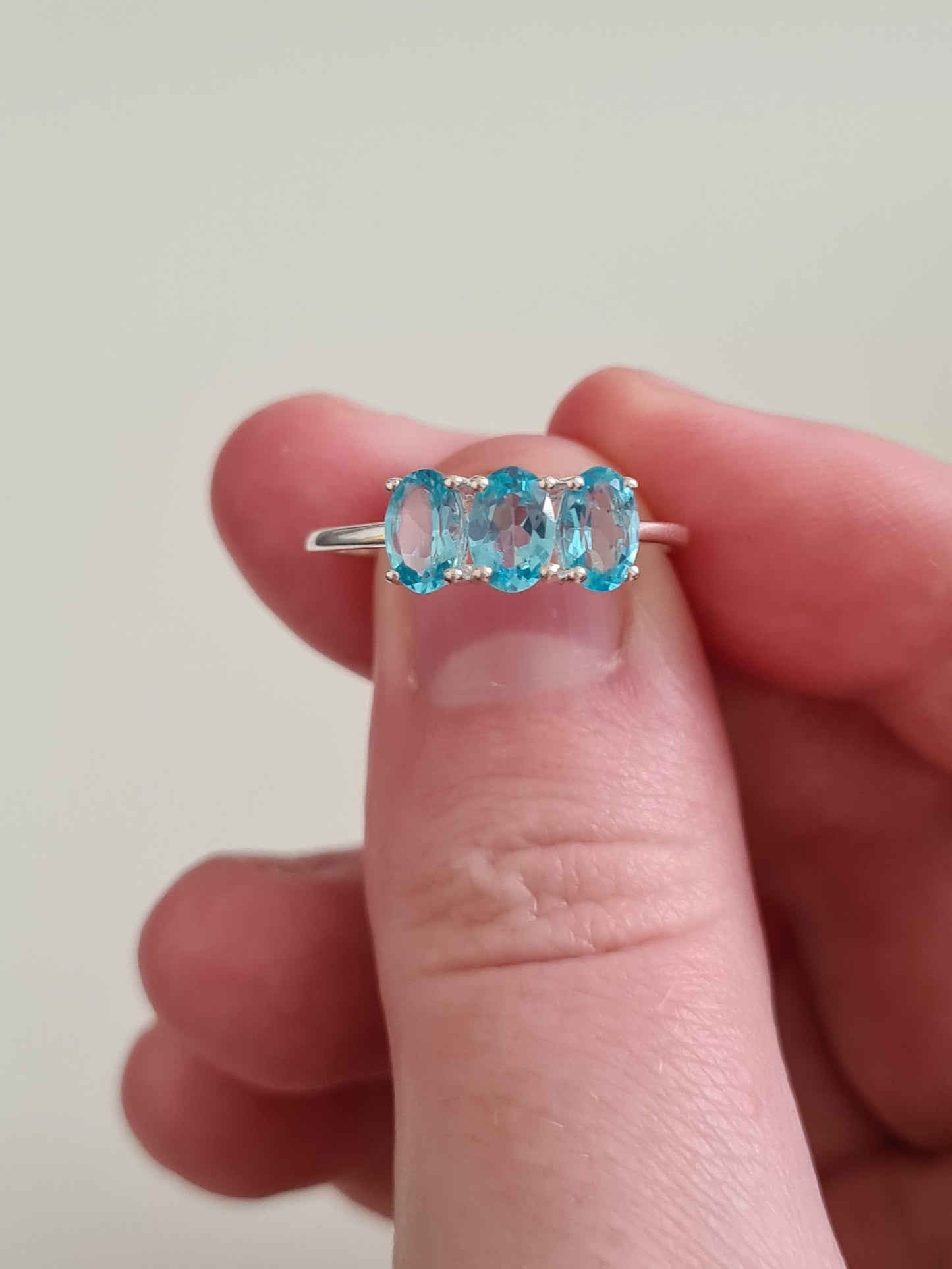 Paraiba Apatite 3 Stone Ring in Sterling Silver 1.54 Ct. SIZE N