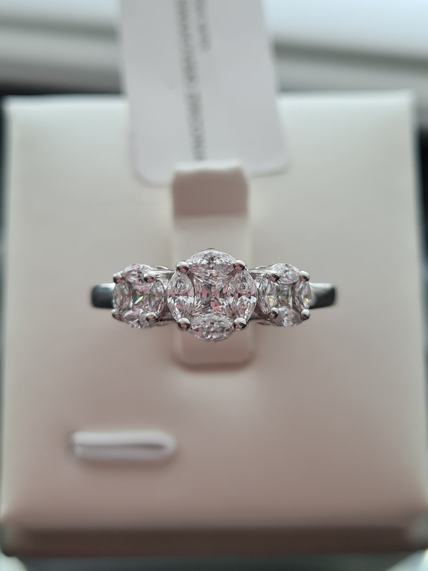 3 Stone Cluster Swarovski Zirconia Ring 925 Sterling Silver SIZES P,Q,R