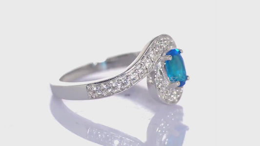 Neon Apatite and Cambodian Zircon Bypass Ring SIZE Q