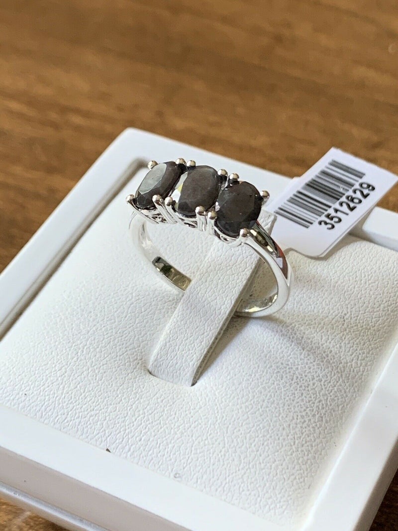 1.780ct Silver Sapphire Trilogy Ring in 925 Sterling Silver SIZE P