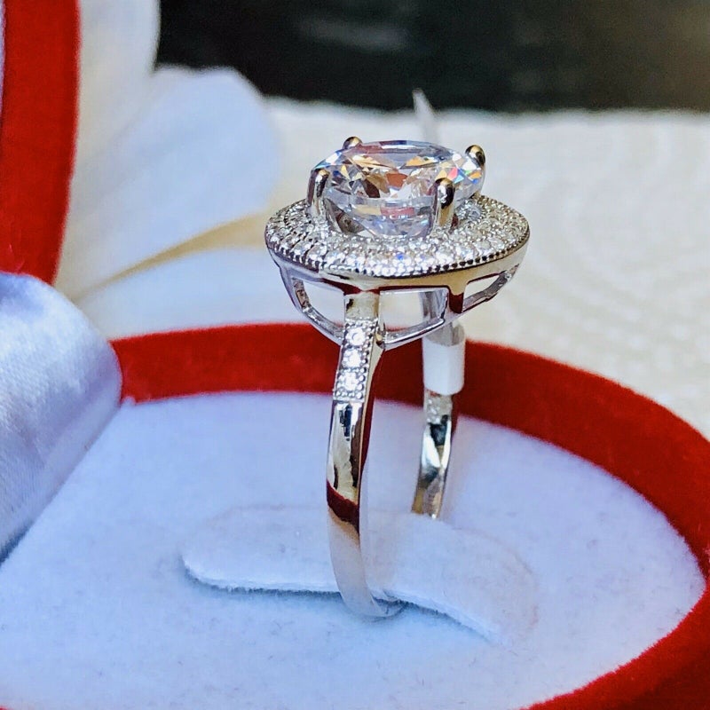 Large Round Cut Halo Simulated Diamond Ring SIZE P