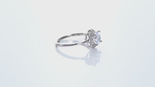 Swarovski zirconia Floral Halo Ring Set In 925 Sterling Silver SIZES P,S