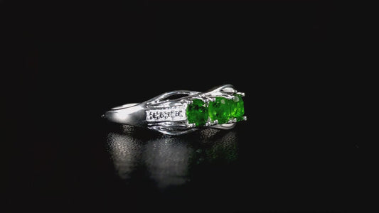 Russian Diopside Trilogy Ring 925 Sterling Silver SIZES P , R
