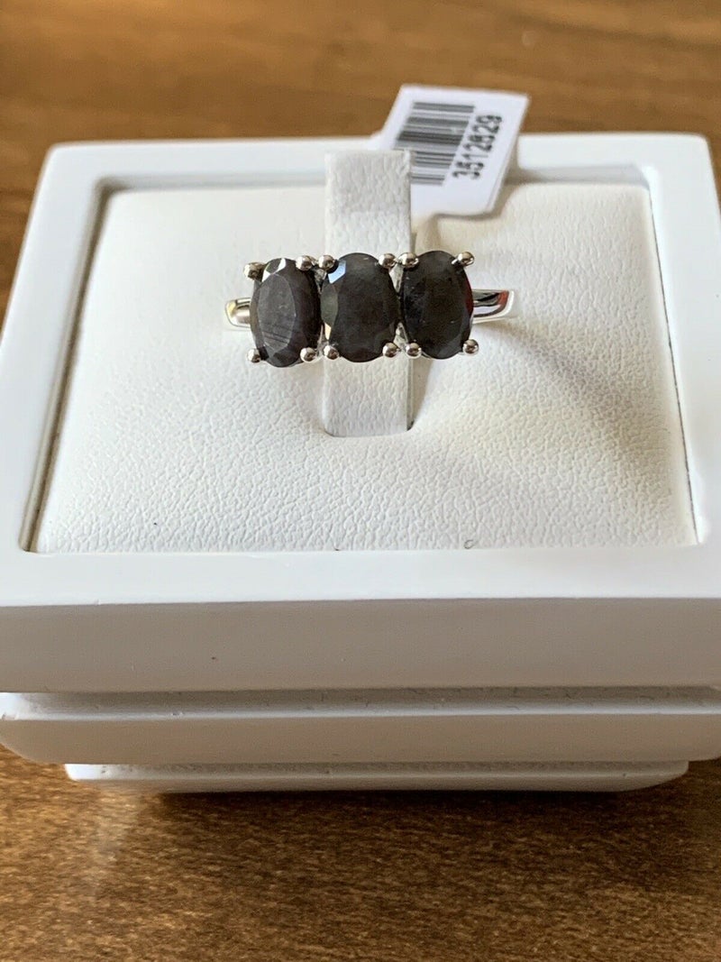 1.780ct Silver Sapphire Trilogy Ring in 925 Sterling Silver SIZE P
