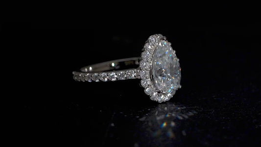 3.71ct Pear Cut Halo Moissanite Ring 925 Sterling Silver SIZE L