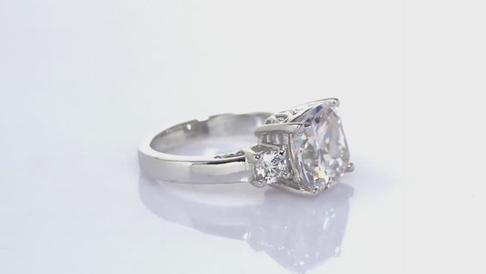 Swarovski Zirconia Cushion Cut Trilogy Ring 925 Sterling Silver SIZE Q