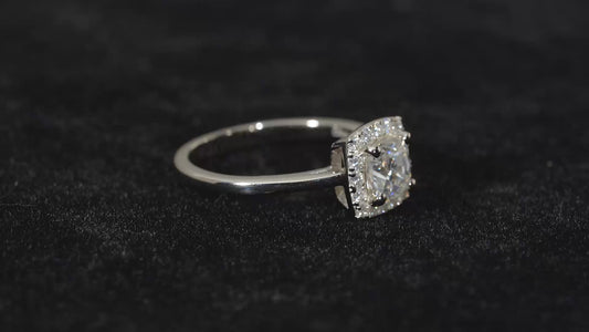 Moissanite Cushion Cut Halo Ring 925 Sterling Silver SIZES L, S