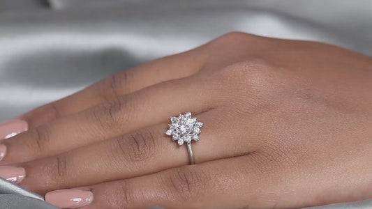 Swarovski Zirconia Floral halo Ring Sterling Silver SIZE N