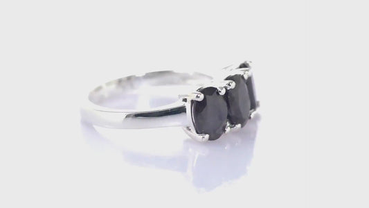 1.780ct Silver Sapphire Trilogy Ring in 925 Sterling Silver SIZE P