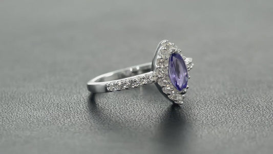 Marquise Cut Tanzanite and Natural Cambodian Zircon Ring in Sterling Silver SIZE O