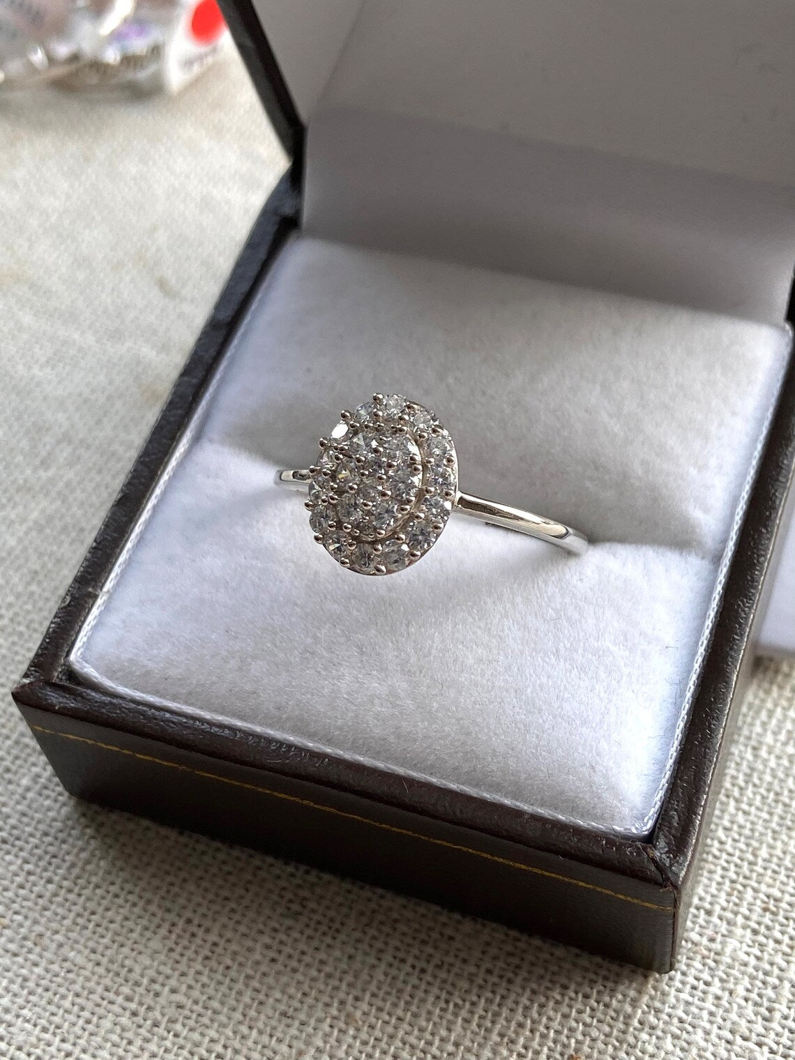 Swarovski Zirconia Cluster Halo Ring Sterling Silver SIZE S