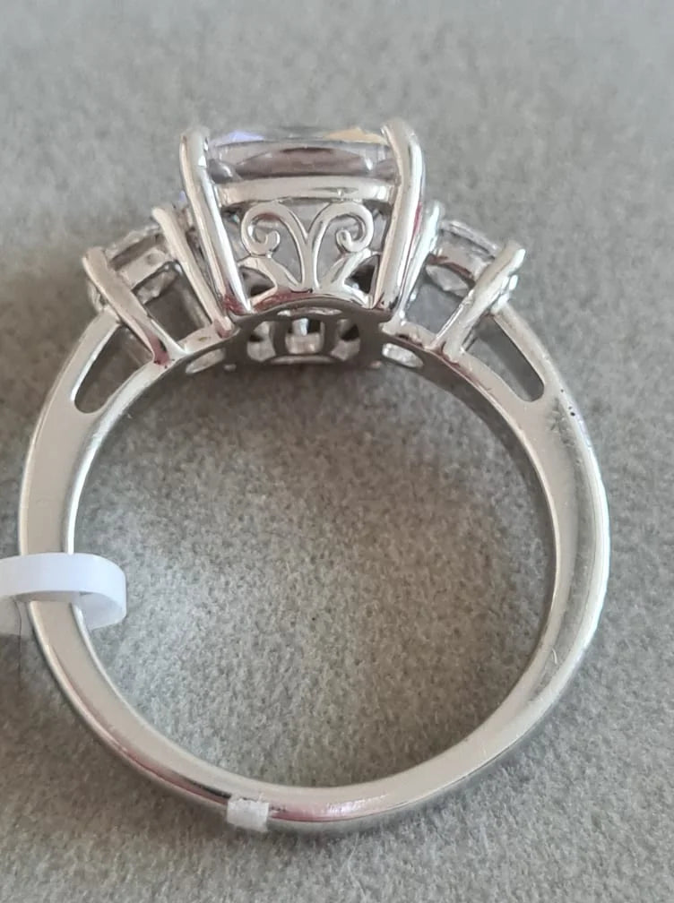 Swarovski Zirconia Cushion Cut Trilogy Ring 925 Sterling Silver SIZE Q