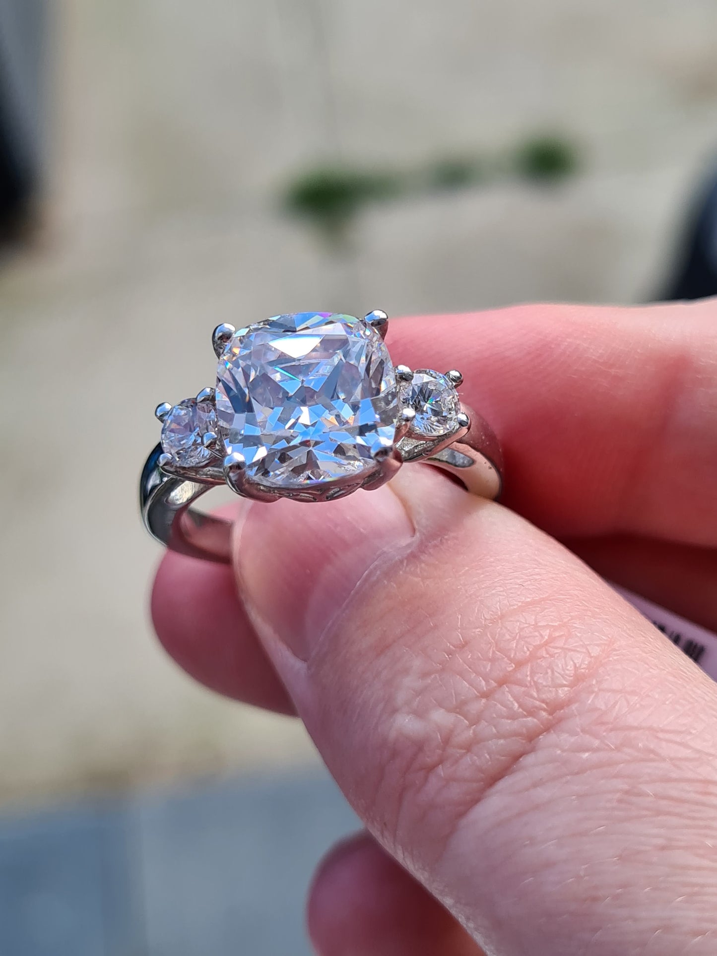 Swarovski Zirconia Cushion Cut Trilogy Ring 925 Sterling Silver SIZE Q