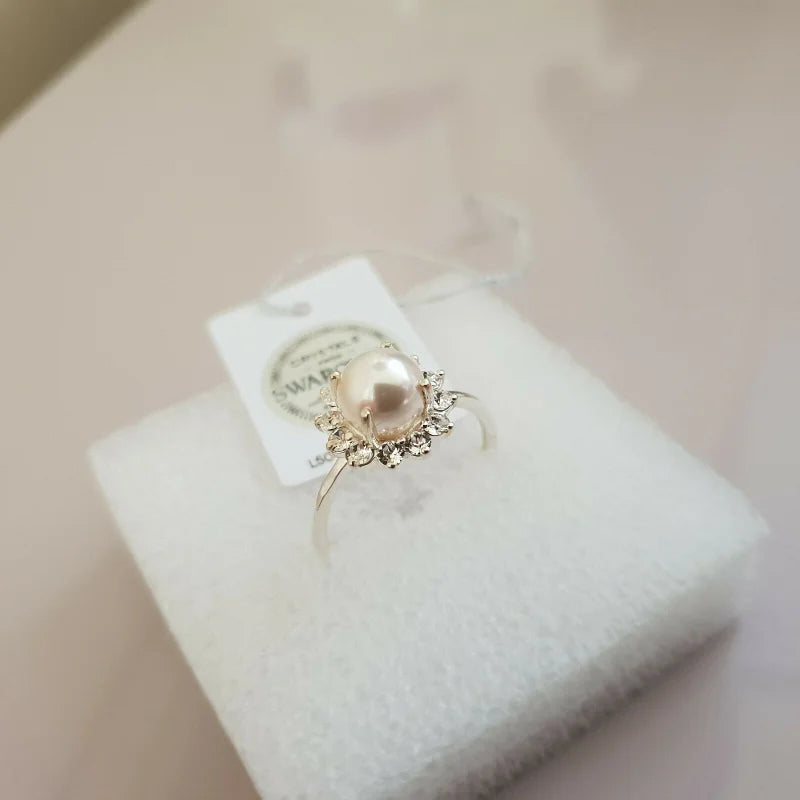 Swarovski Pearl and Zirconia Ring Sterling Silver SIZE N