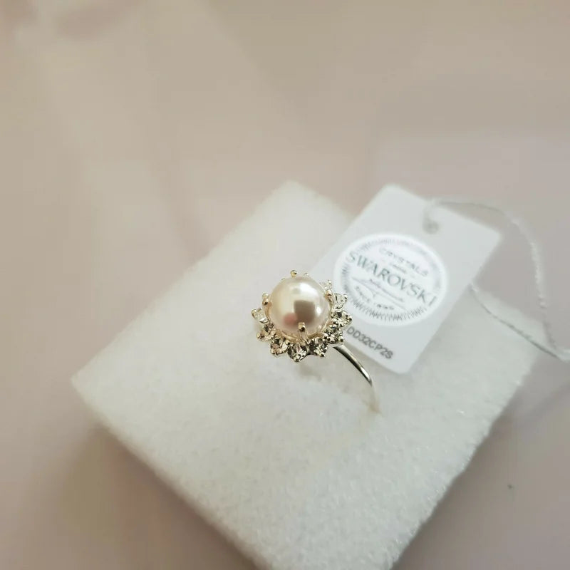 Swarovski Pearl and Zirconia Ring Sterling Silver SIZE N