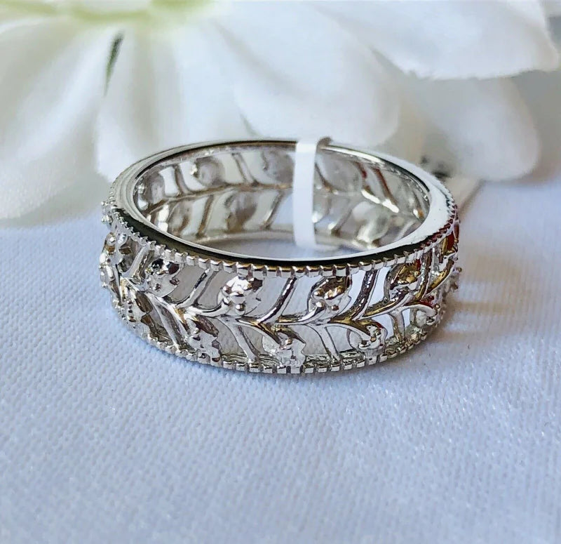 Natural Diamond Band Ring 925 Sterling Silver SIZE M