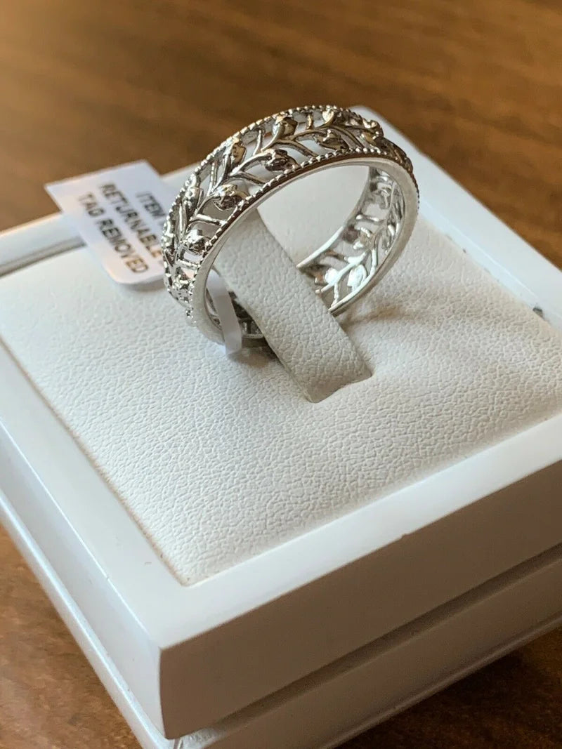 Natural Diamond Band Ring 925 Sterling Silver SIZE M