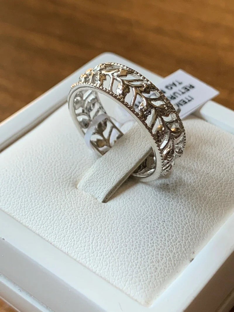 Natural Diamond Band Ring 925 Sterling Silver SIZE M